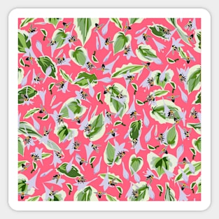 Bees and Hostas Tossed on Deep Pink Repeat 5748 Sticker